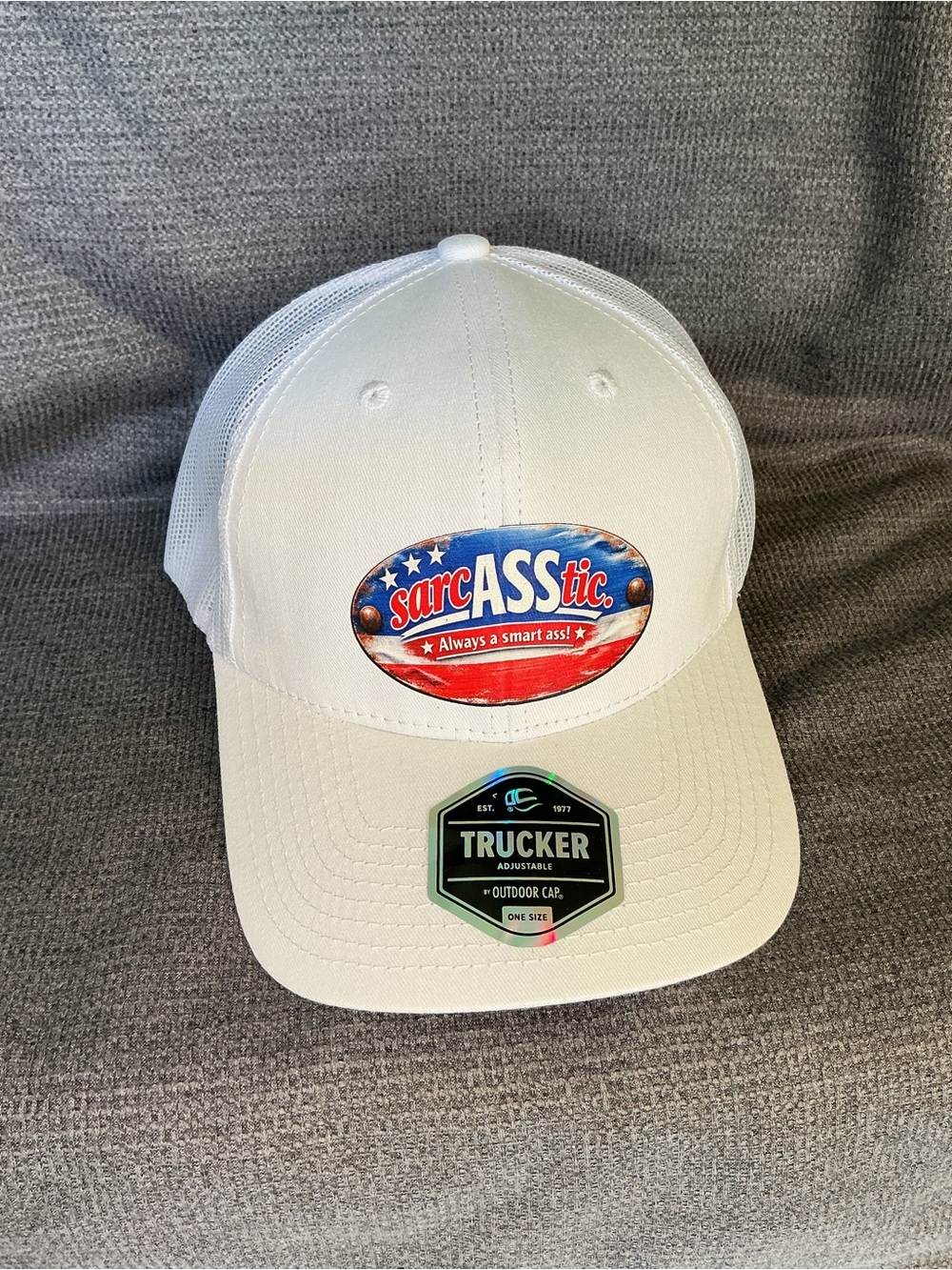 sarcASStic brand trucker hat - Outdoor Cap trucker hat - “Always a smart ass”